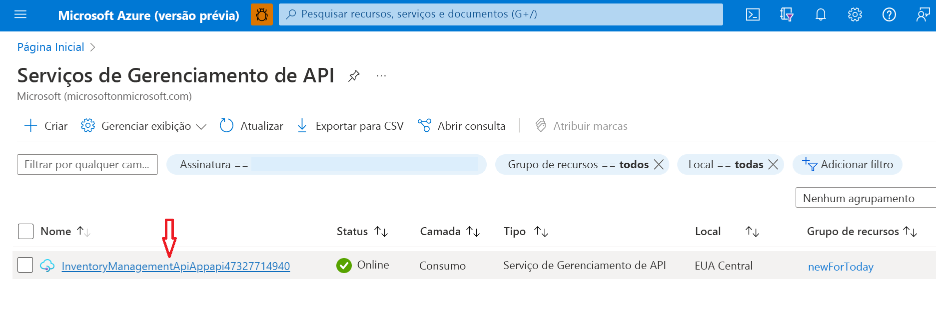 Instâncias do Gerenciamento de API.