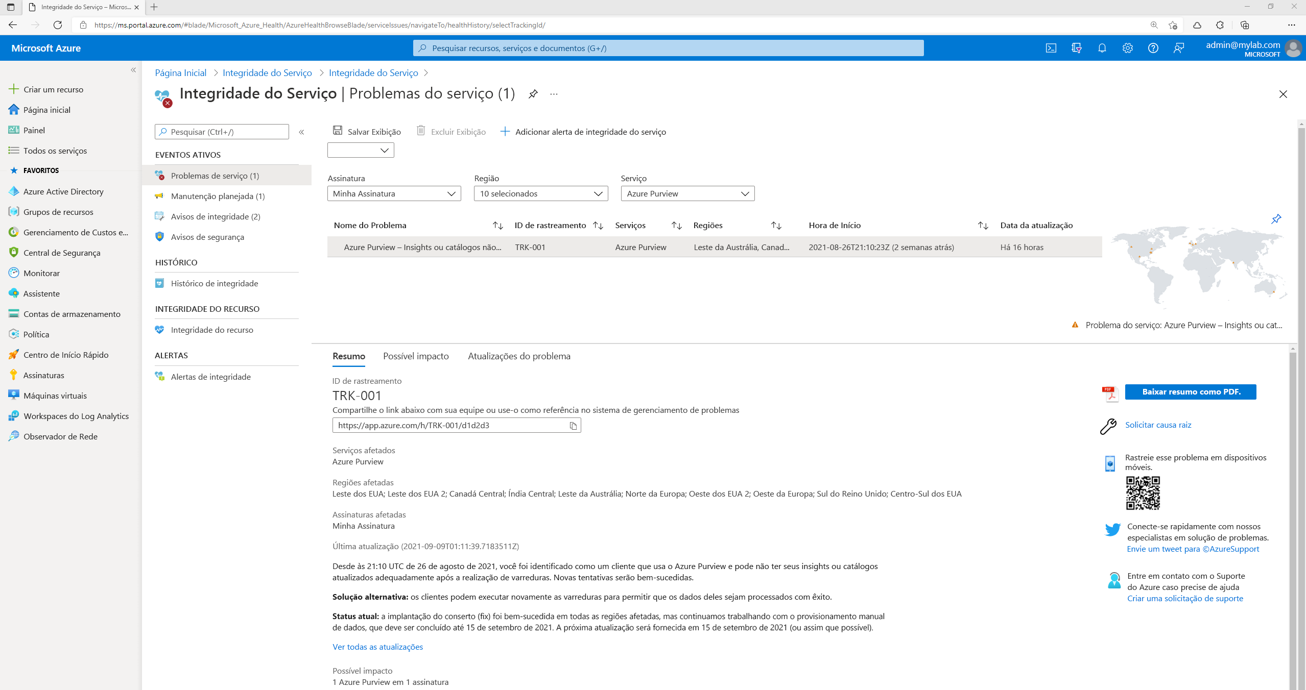 Screenshot of Azure Service Health showing the overall information provided