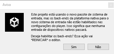 Captura de tela da opção de reinicialização do Unity.