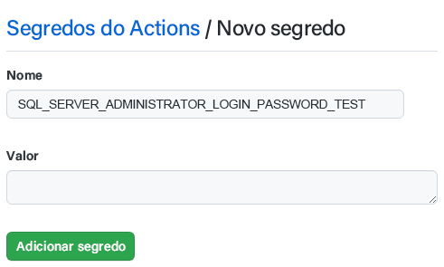 Captura de tela do GitHub mostrando um novo segredo.