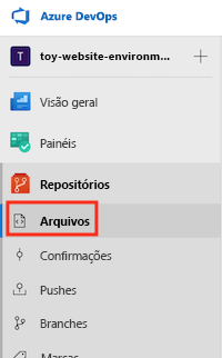 Captura de tela do Azure DevOps que mostra o menu Repos e o item Arquivos.