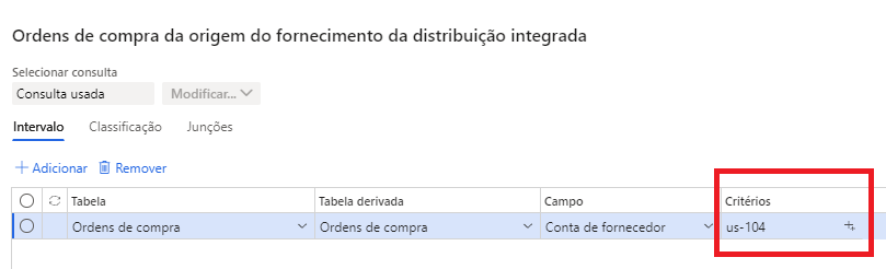 Captura de tela da página de ordens de compra de fontes de fornecimento de distribuição integrada.