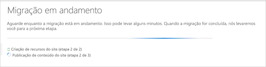 Captura de tela exibindo o progresso da migração.