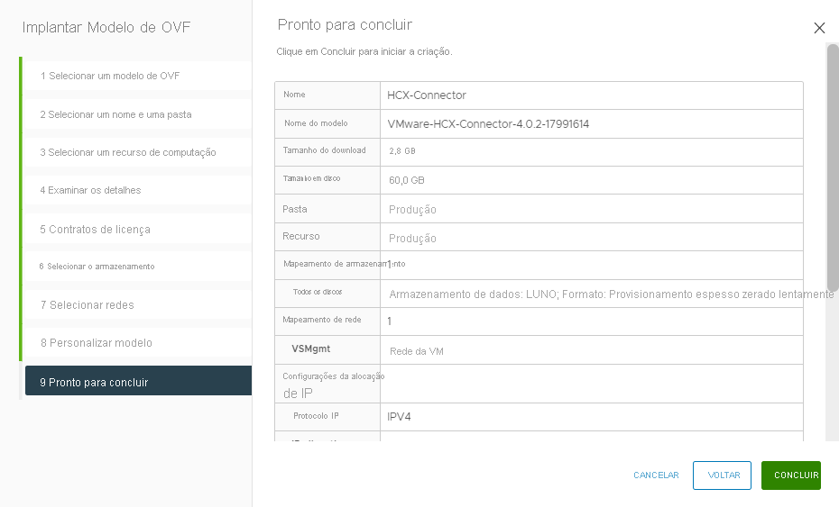 Screenshot that shows the appliance is ready to complete the installation on-premises.