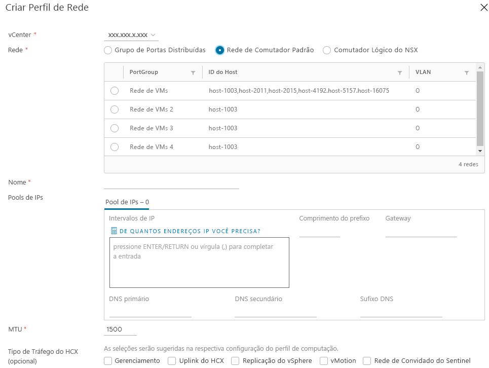 Screenshot of how to create a network profile within HCX Connector on-premises.