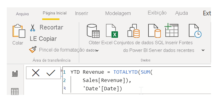 Fórmula DAX com quebras de linha extras da digitação de Alt+Enter.