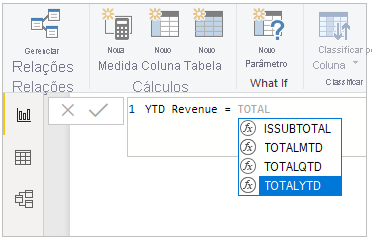 Captura de tela de uma função DAX digitada.