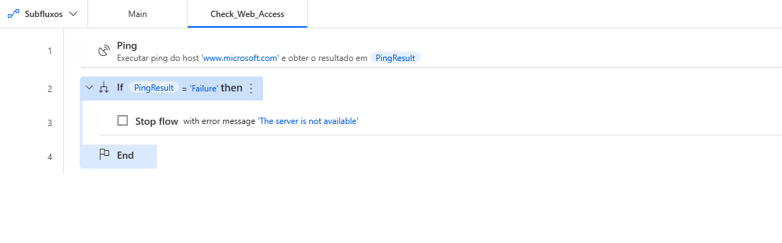Captura de tela do subfluxo Check_Web_Access.