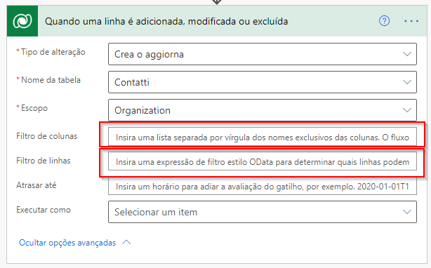 Captura de tela do conector com filtros no gatilho.