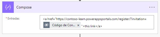 Captura de tela da etapa de composição para criar uma URL de convite.