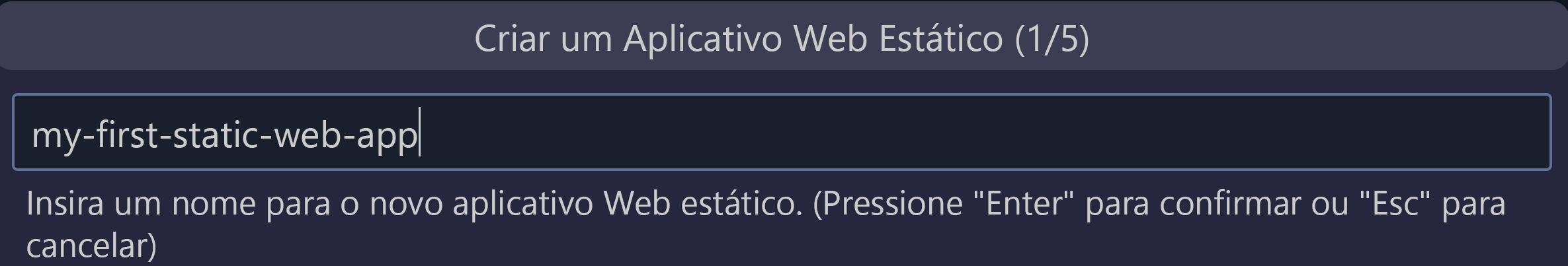 Captura de tela que mostra como criar um aplicativo Web estático.