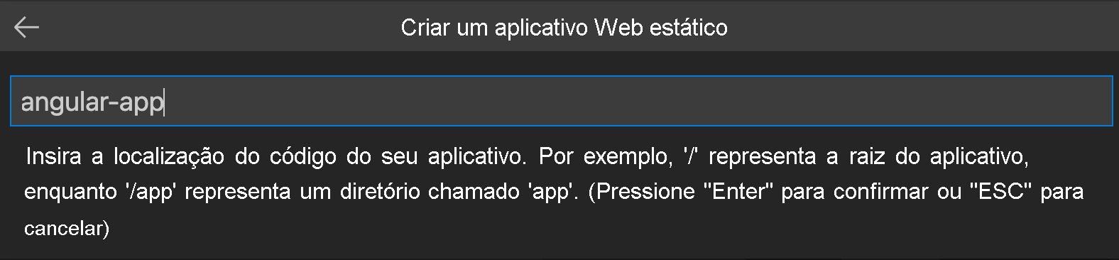 Captura de tela mostrando o local do código do aplicativo Angular.