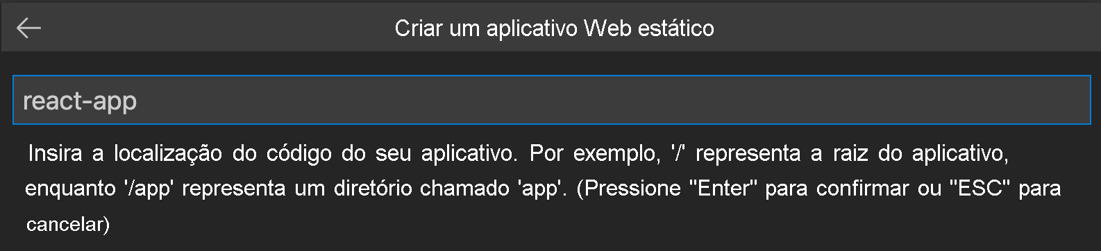 Captura de tela mostrando o local do código do aplicativo React.