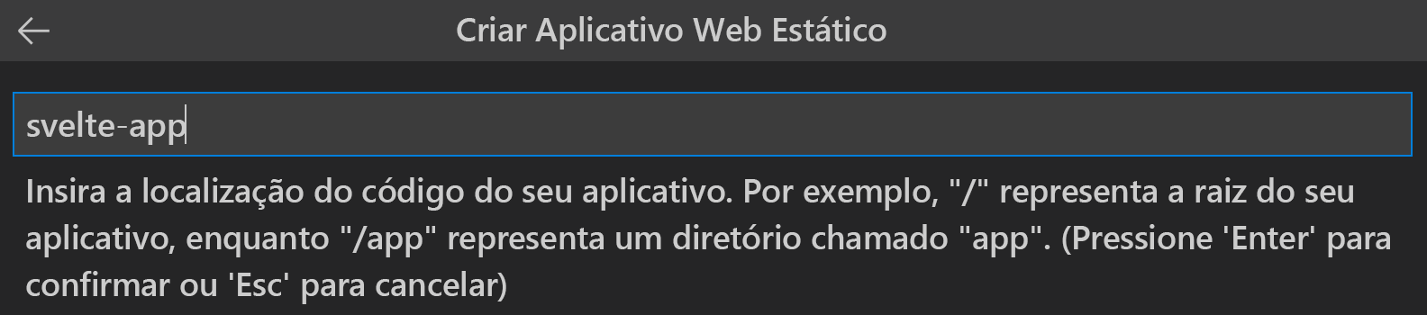 Captura de tela mostrando o local do código do aplicativo Svelte.