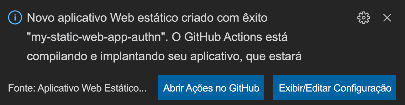 Capturas de tela mostrando a janela pop-up Abrir Ações no GitHub ou Exibir/Editar Configuração.