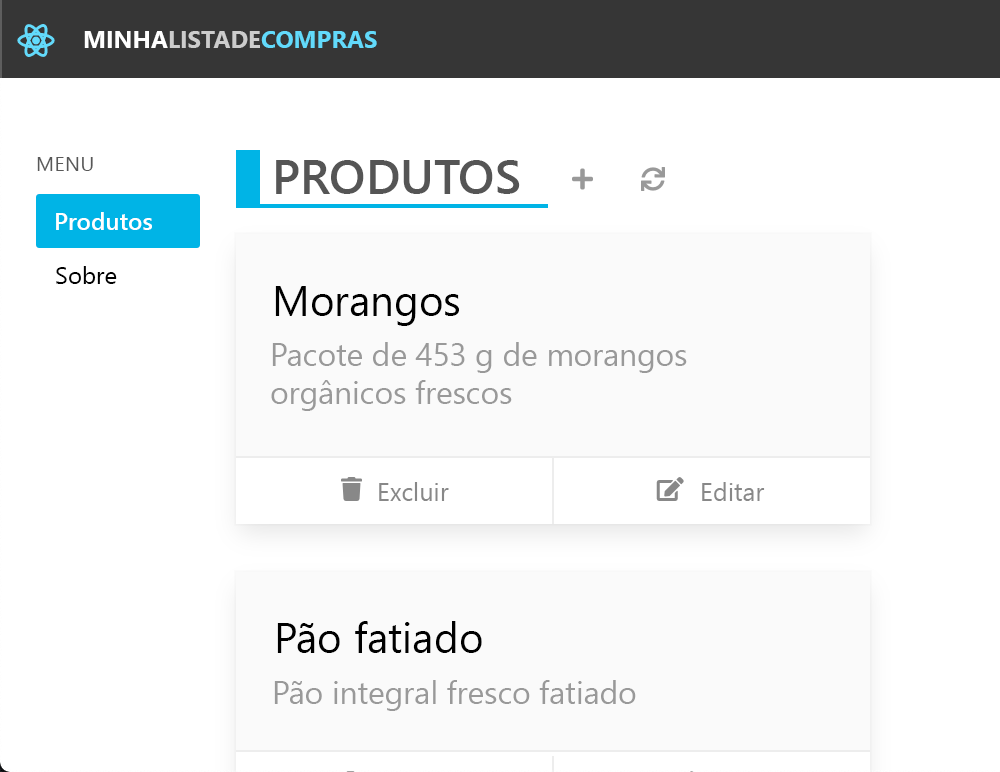 Captura de tela mostrando a interface do usuário do seu aplicativo Web React.