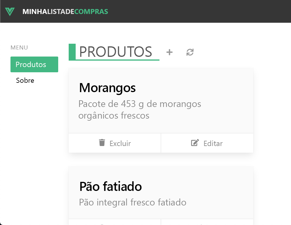 Captura de tela mostrando a interface do usuário do seu aplicativo Web Vue.