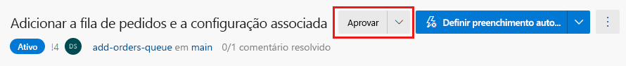 Captura de tela do Azure DevOps que mostra o botão Aprovar na solicitação de pull.