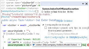 Captura de tela do Depurador de Instantâneos no Application Insights.