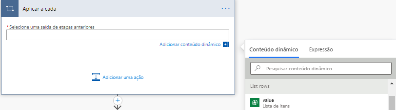 Em Aplicar a cada um, selecione Adicionar conteúdo dinâmico e escolha o valor Lista de itens.