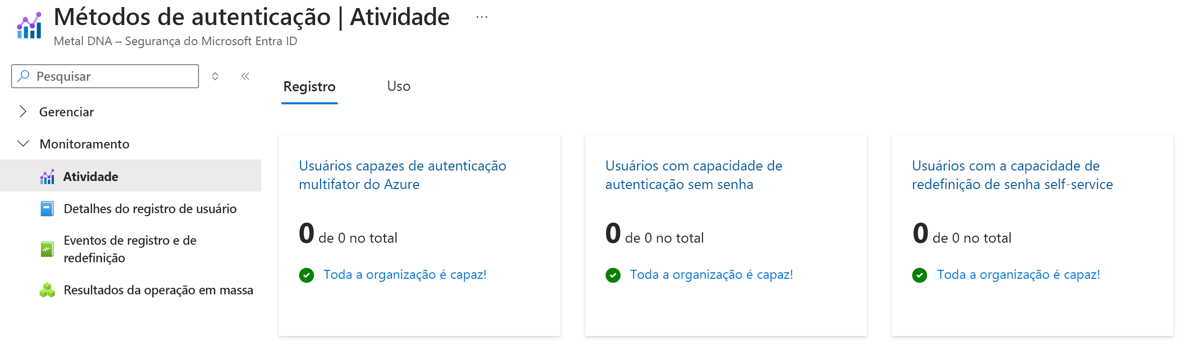 Captura de tela mostrando a exibição de métricas para MFA.