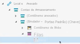 Captura de tela que mostra o emulador no Gerenciador de Armazenamento do Azure, com uma nova fila criada.