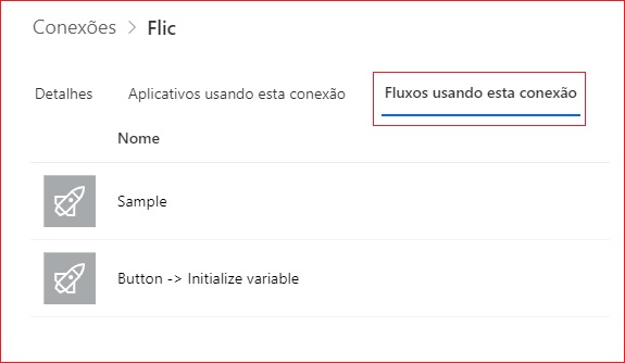 Captura de tela dos fluxos que usam esta guia de conexão.