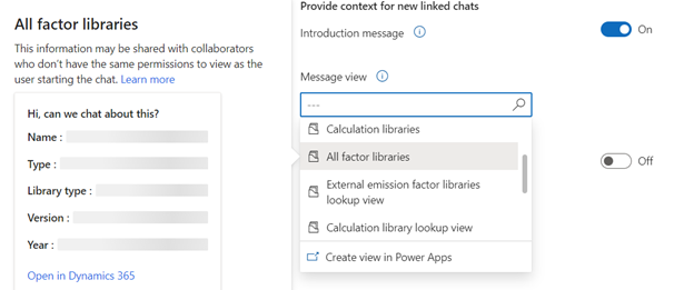 Screenshot of Factor libraries selected in the Message view dropdown menu and showing a preview of the first several fields.