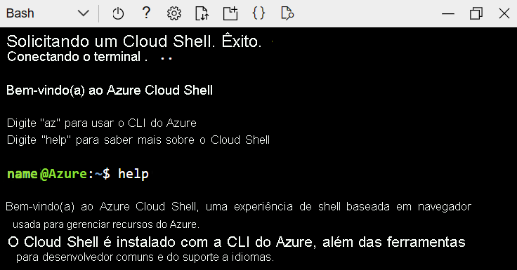 Uma captura de tela de uma instância do Azure Cloud Shell usando o Bash em uma janela do navegador do Microsoft Edge.