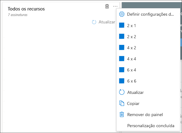 Screenshot of a tile with the context menu displaying different sizing options.