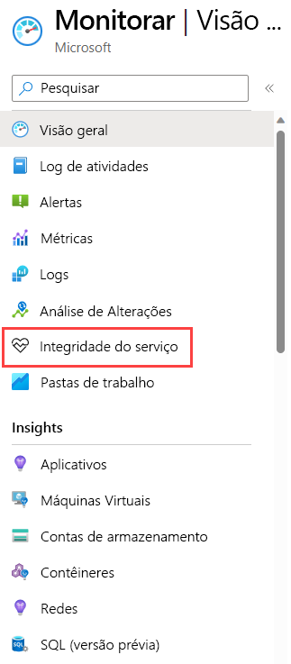 Uma captura de tela que mostra a opção Integridade do Serviço selecionada no menu do lado esquerdo da página.