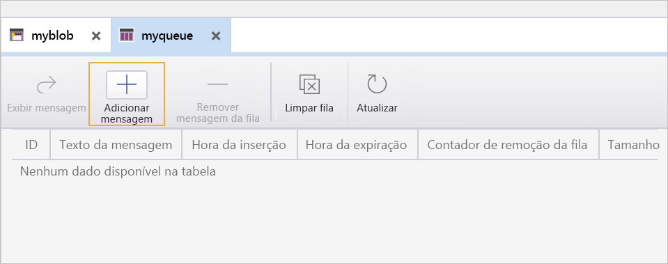 Captura de tela que mostra o conteúdo e os detalhes do novo contêiner de blobs myblob.