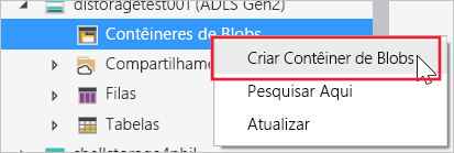 Captura de tela que mostra o menu de atalho para adicionar um contêiner.