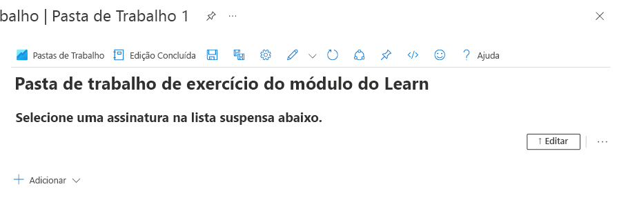 Captura de tela de uma nova Pasta de Trabalho do Azure com texto.