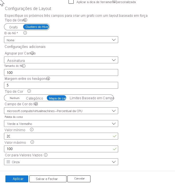 Screenshot that shows the settings for the layout of a graph in a workbook.