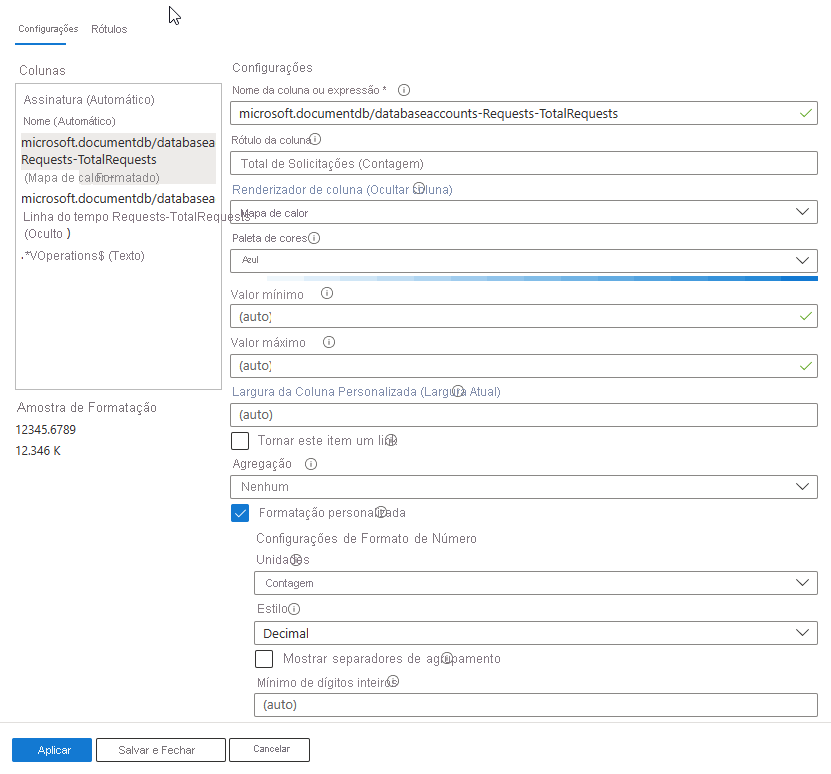 Screenshot that shows setting the colors in a grid using the heatmap setting in Azure Workbooks.