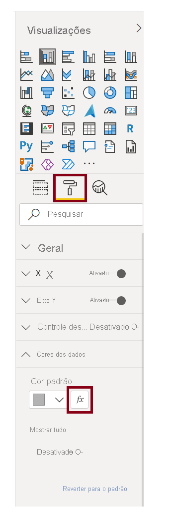 Imagem da opção de Formatação condicional abaixo do painel de Visualizações.