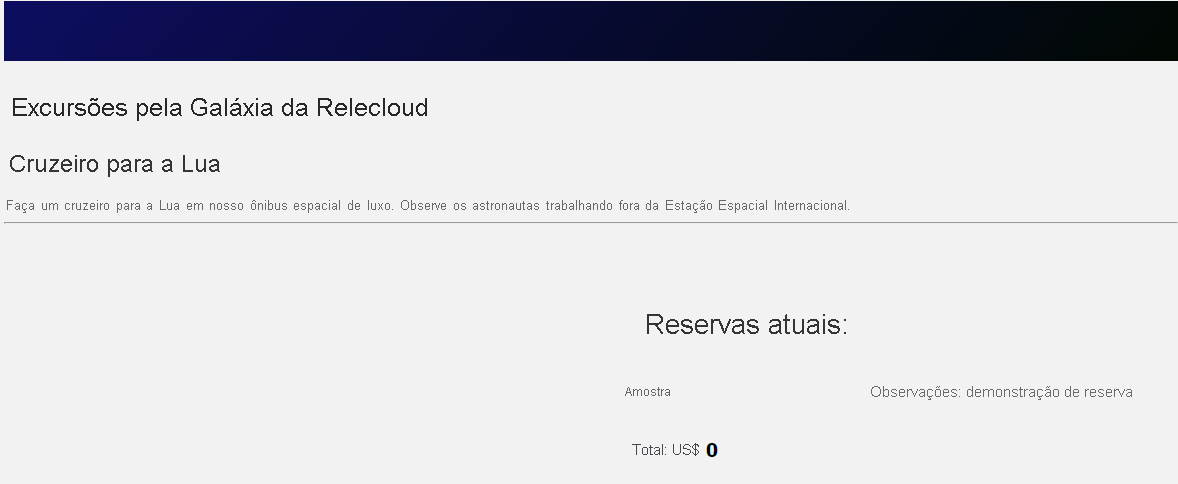 Captura de tela da página atualizada com a reserva de exemplo exibida no lado direito.