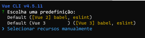 Captura de tela de um menu com a opção de selecionar recursos manualmente realçada.