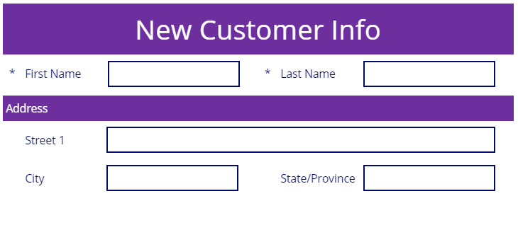 Captura de tela de uma exibição diferente do formulário de informações do novo cliente.