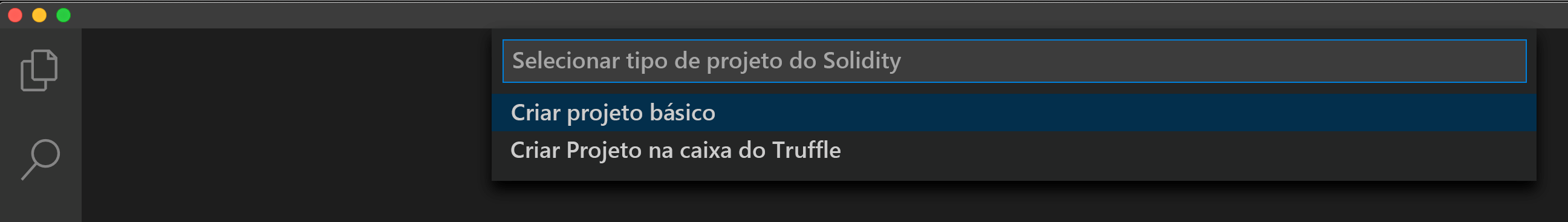 Captura de tela mostrando a seleção Criar projeto básico no Visual Studio Code.