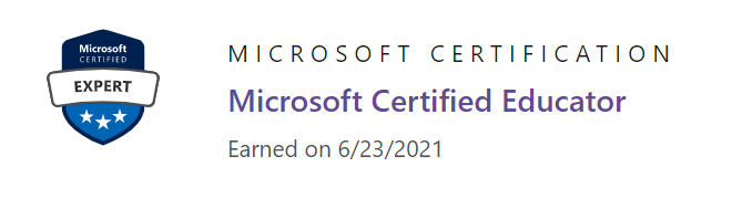 Captura de tela mostrando o registro de transcrição de uma conquista da certificação Microsoft Certified Educator