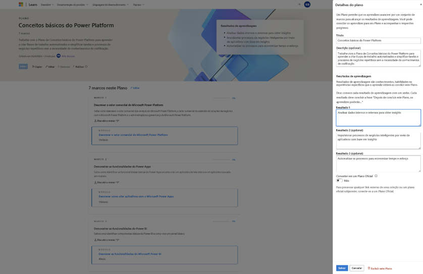 Captura de tela da opção Excluir este plano por meio do painel Detalhes do plano.