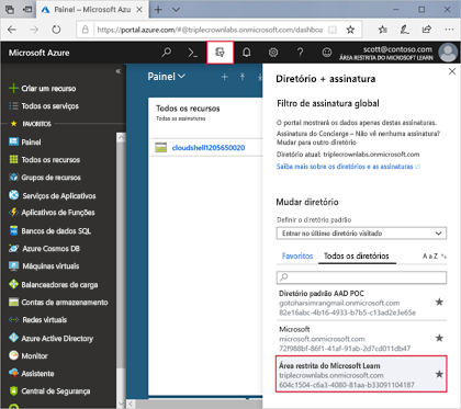 Menu de configurações para “Diretório + assinatura”, no qual você seleciona o diretório padrão