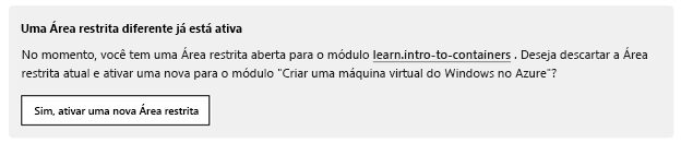 Notificação informando que uma área restrita diferente está ativa, com um botão para ativar uma nova área restrita.