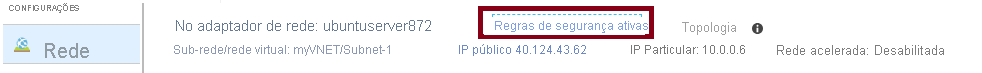 Captura de tela da página Rede no portal do Azure mostrando o link Regras de segurança efetivas realçado.