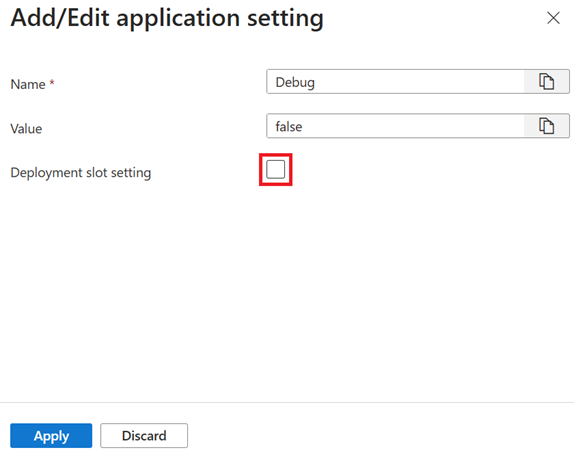 Selecionar a configuração do slot de implantação para fixar a configuração no slot atual.