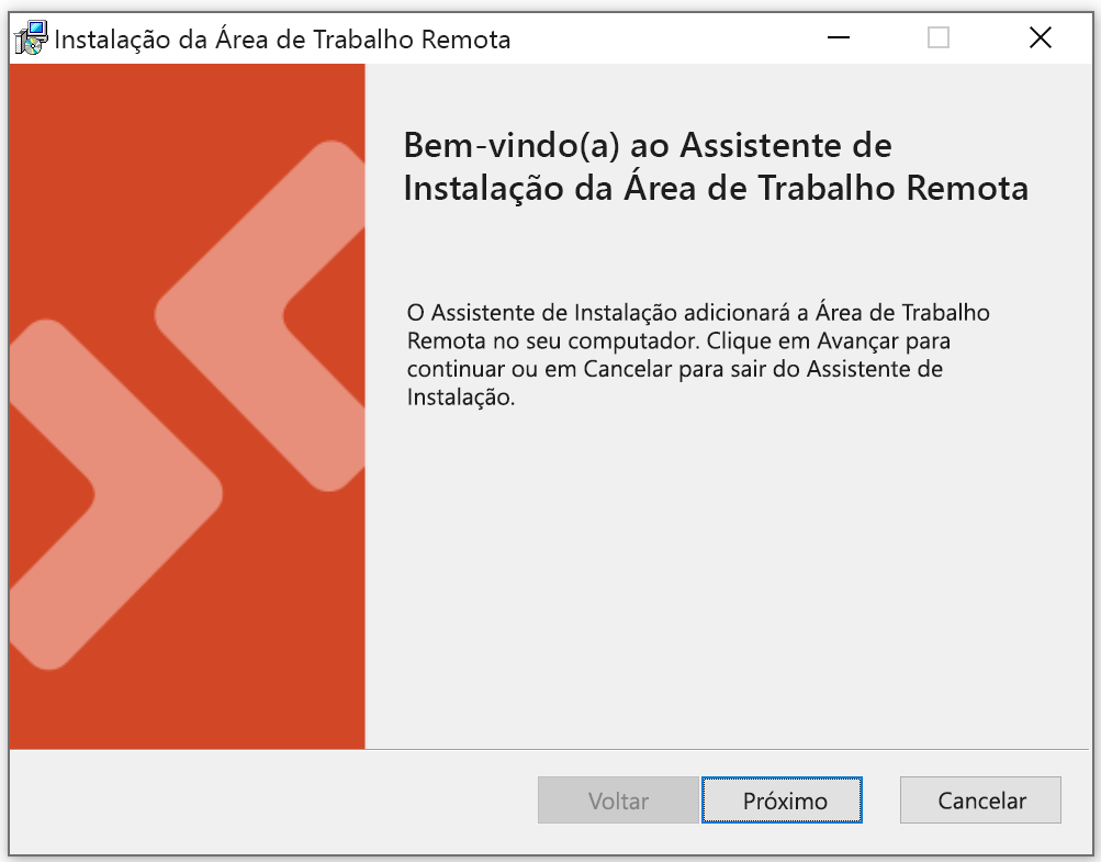 Diagrama da instalação do cliente de área de trabalho remota para Windows.