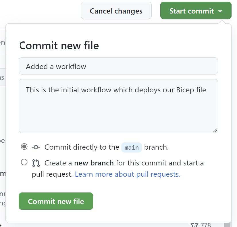 Captura de tela do GitHub fazendo commit de um novo arquivo no branch principal.