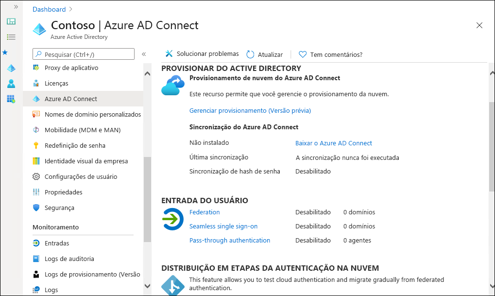 Uma captura de tela da folha Microsoft Entra Connect no Centro de administração do Microsoft Entra. O administrador está prestes a baixar o recurso do Microsoft Entra Connect.